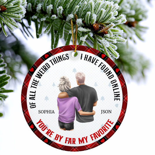 Christmas Couple Back Side You Are My Favorite By Far - Gift For Couples - Personalized Circle Ceramic Ornament