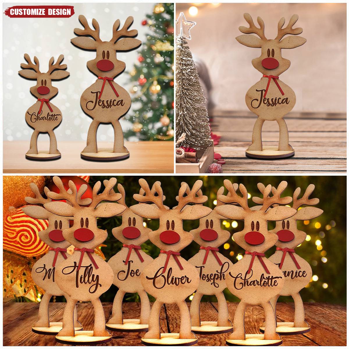 Personalised Freestanding Reindeer, Family Christmas Decoration, Place Names Setting Decoration